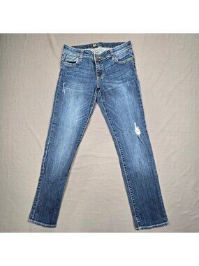Kut Womens Size 4 Distressed Straight Leg Blue Denim Jeans